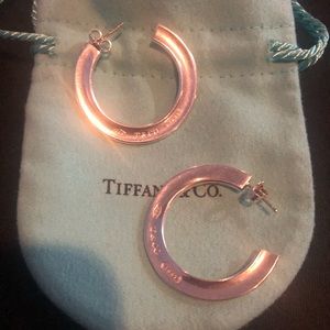 Authentic Tiffany & Co. Large 1837 Flat Wide Hoops Hoop Earrings, Original Backs